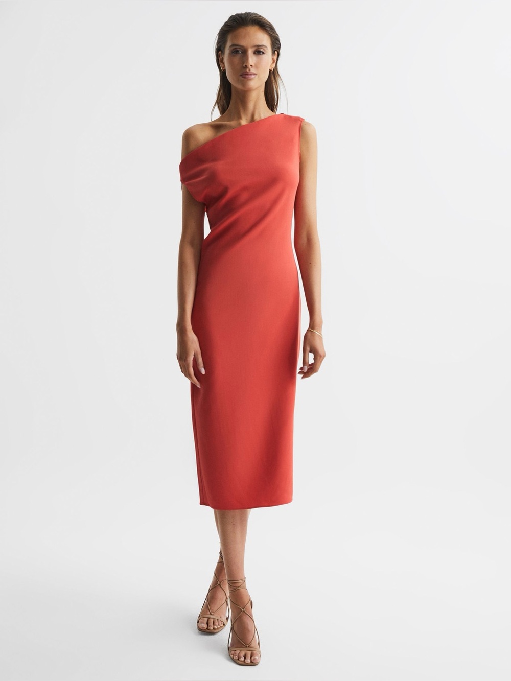 NWT Reiss Orange Cowl Neck Off The Shoulder Bodycon Midi Dress Sz 6